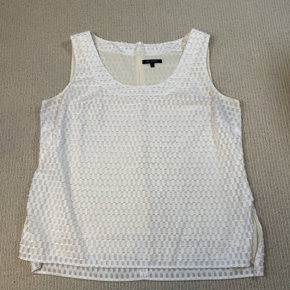 ST. JOHN Women's XL Sleeveless White Cream Top Textured